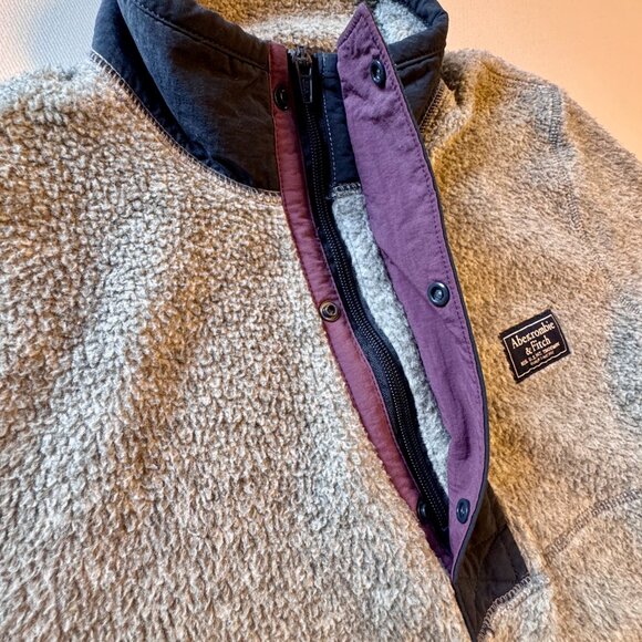 VTG Abercrombie and Fitch Quarter Zip Fleece Pullover Small Gray Navy Late 90s - Picture 3 of 10